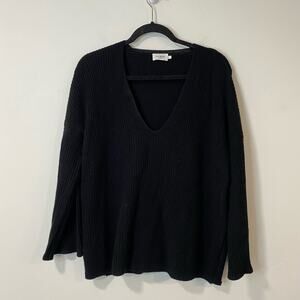 The Reset R Label Women's V Neck Sweater Pullover Black Large Belle Sleeve